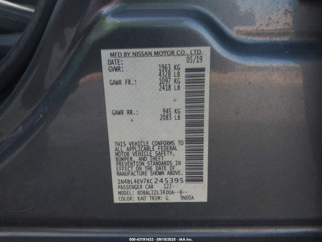 1N4BL4EV7KC245395 Nissan 2019