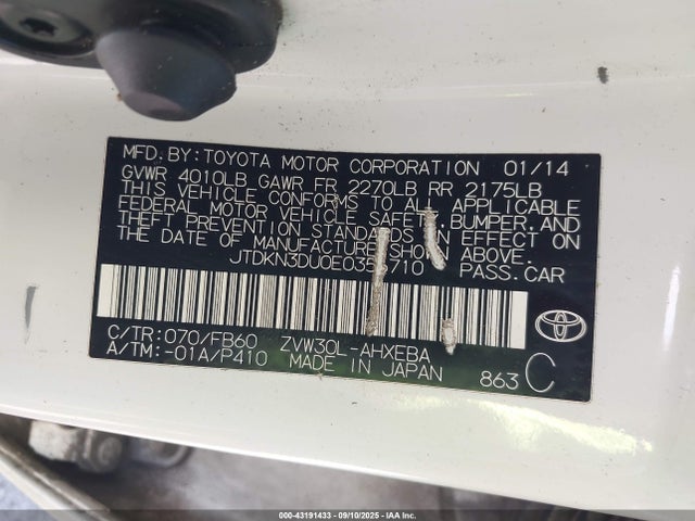 Toyota 2zr-fxe+3jm 2014 JTDKN3DU0E0356710 Image 9