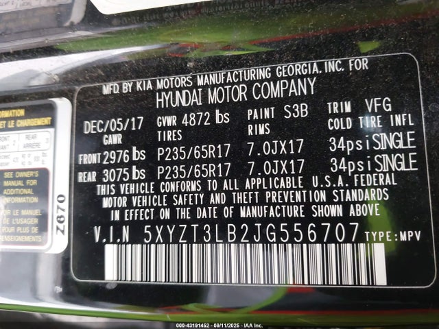 5XYZT3LB2JG556707 Hyundai SANTA FE SPORT