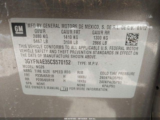 2012 CADILLAC SRX 3GYFNAE35CS570152 Photo 8