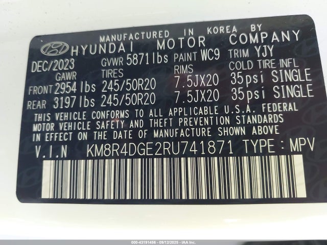 2024 Hyundai Palisade Sel მანქანა იყიდება აუქციონზე, vin: KM8R4DGE2RU741871, აუქციონის ნომერი: 43191456