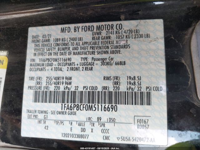 2021 FORD MUSTANG 1FA6P8CF0M5116690 Photo 8