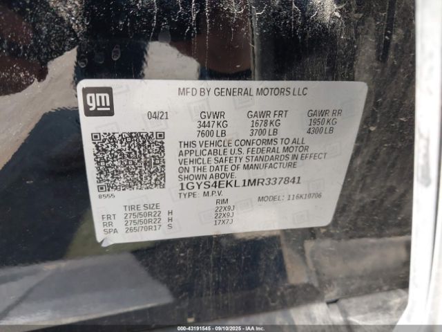 2021 CADILLAC ESCALADE 1GYS4EKL1MR337841 Photo 8