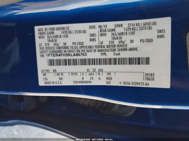 2019 FORD RANGER 1FTER4FH5KLA86763 Photo 8