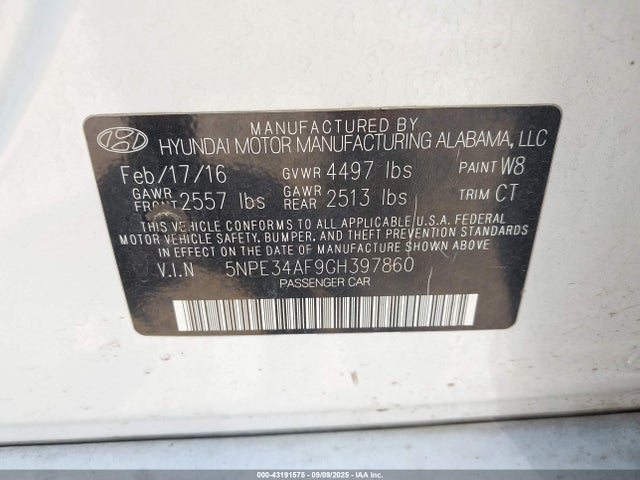 5NPE34AF9GH397860 Hyundai dohc gdi theta-ii