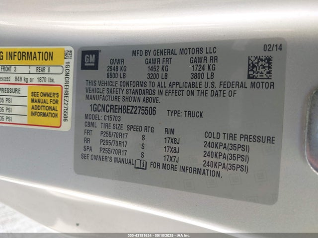 1GCNCREH8EZ275506 Chevrolet lv3 - vvt, aluminum, e85 max