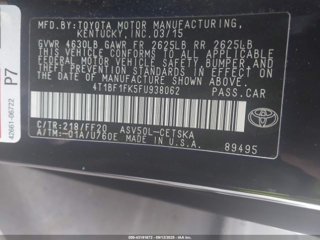 2015 TOYOTA CAMRY 4T1BF1FK5FU938062 Photo 8