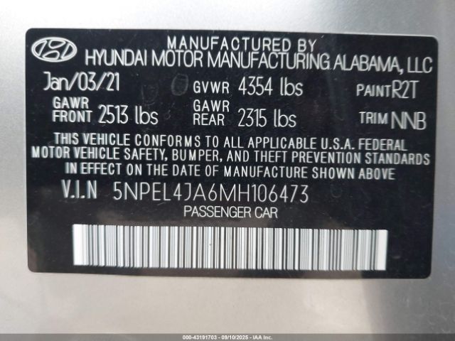 2021 HYUNDAI SONATA 5NPEL4JA6MH106473 Photo 8
