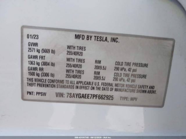 2023 TESLA MODEL Y 7SAYGAEE7PF662925 Photo 8