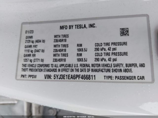 2023 TESLA MODEL 3 5YJ3E1EA6PF466811 Photo 8