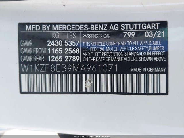 W1KZF8EB9MA961071 Mercedes-Benz m264