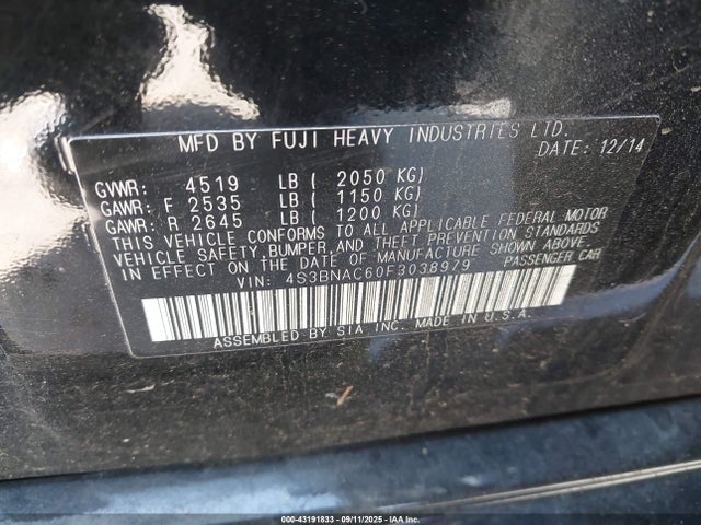 Subaru 2.5l u5 2015 4S3BNAC60F3038979 Image 9