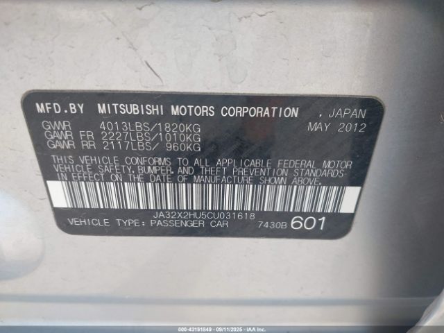 2012 MITSUBISHI LANCER SPORTBACK JA32X2HU5CU031618 Photo 8