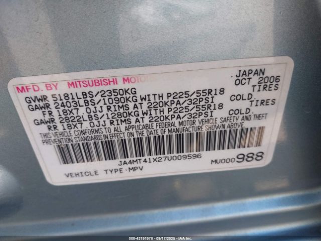 2007 MITSUBISHI OUTLANDER JA4MT41X27U009596 Photo 8