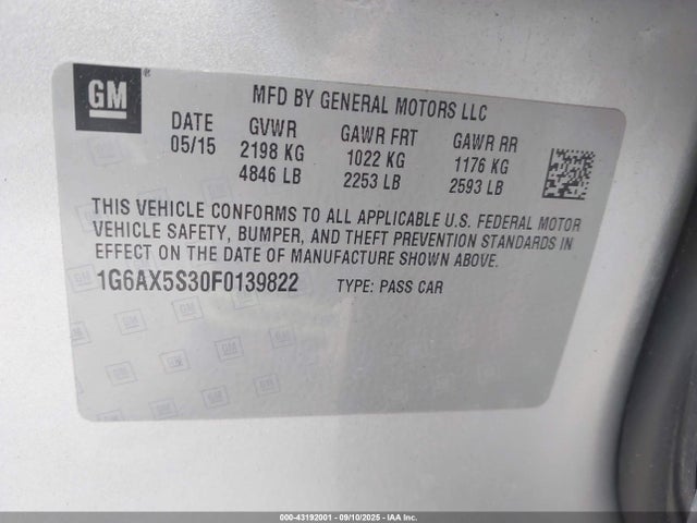 2015 CADILLAC CTS 1G6AX5S30F0139822 Photo 8