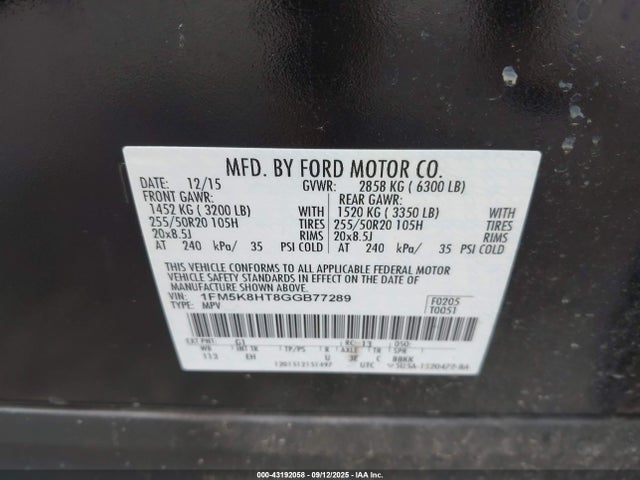 1FM5K8HT8GGB77289 Ford Explorer