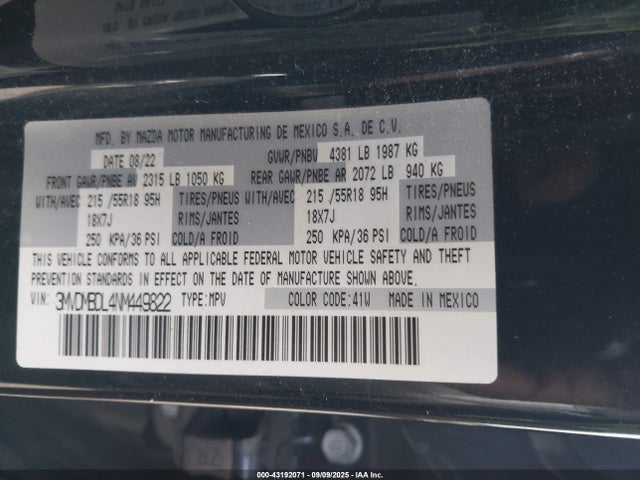 Mazda py 2022 3MVDMBDL4NM449822 Image 9