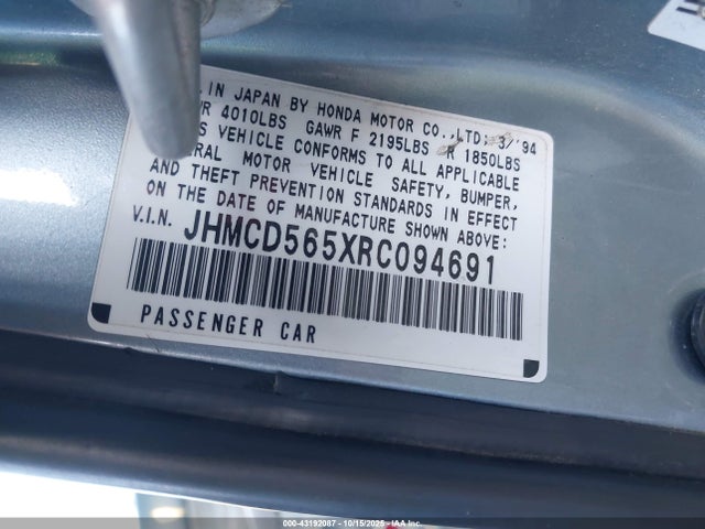 Продаж на аукціоні авто 1994 Honda Accord Ex, vin: JHMCD565XRC094691, номер лоту: 43192087