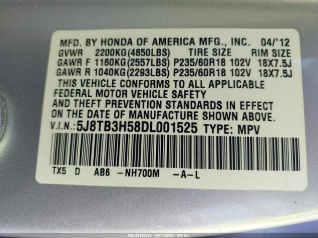 2013 ACURA RDX 5J8TB3H58DL001525 Photo 8