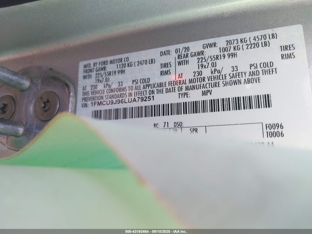 Ford gtdi, 240ps 2020 1FMCU9J96LUA79251 Image 9