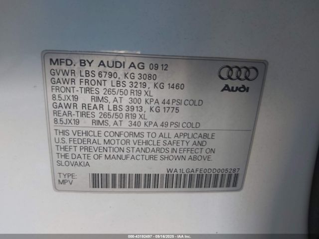 2013 AUDI Q7 WA1LGAFE0DD005287 Photo 8