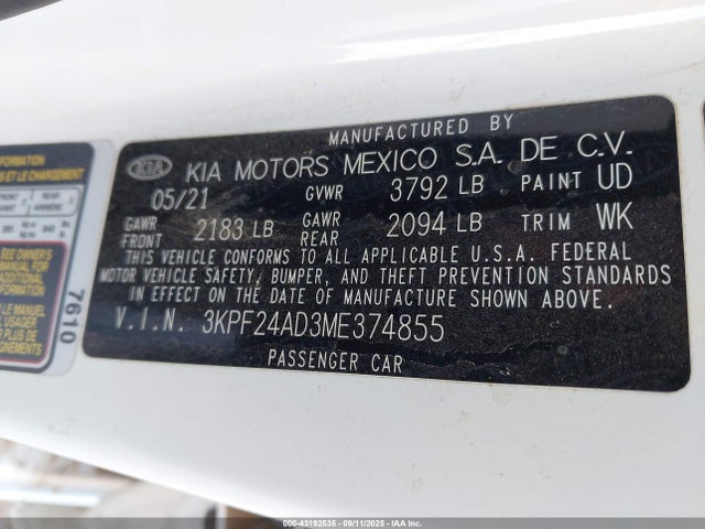 KIA mpi nu 2021 3KPF24AD3ME374855 Image 9