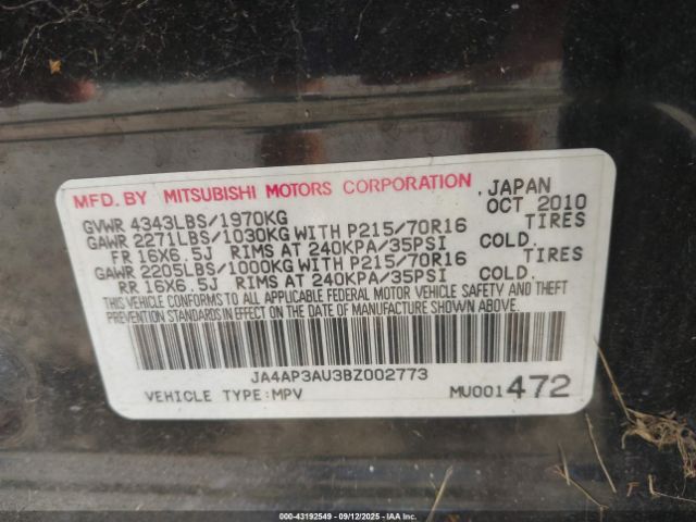 2011 MITSUBISHI OUTLANDER SPORT JA4AP3AU3BZ002773 Photo 8