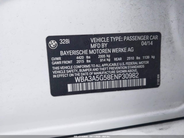 BMW 328I 2014 WBA3A5G58ENP30982 Image 9