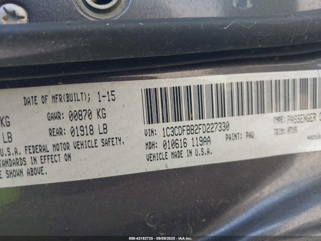 Dodge 2015 2015 1C3CDFBB2FD227330 Image 9