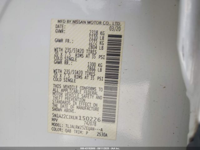 2020 NISSAN MURANO 5N1AZ2CJXLN150226 Photo 8