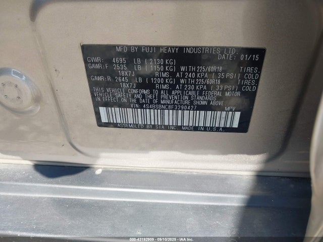 4S4BSBNC8F3290427 Subaru 2.5l u6