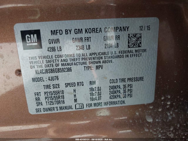 KL4CJBSB6GB592386 Buick luv - vvt, alum gme e85 max