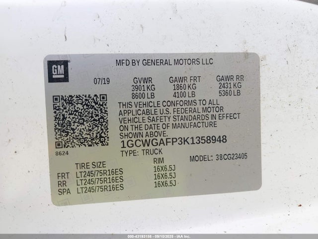 1GCWGAFP3K1358948 Chevrolet lv1 - sidi, vvt, e85 max, iron