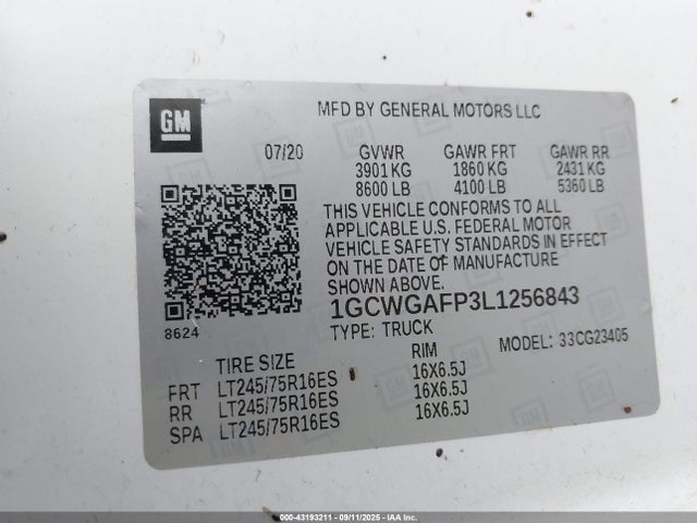 1GCWGAFP3L1256843 Chevrolet lv1 - sidi, vvt, e85 max, iron