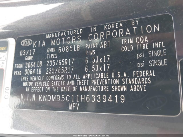 KNDMB5C11H6339419 KIA 2017