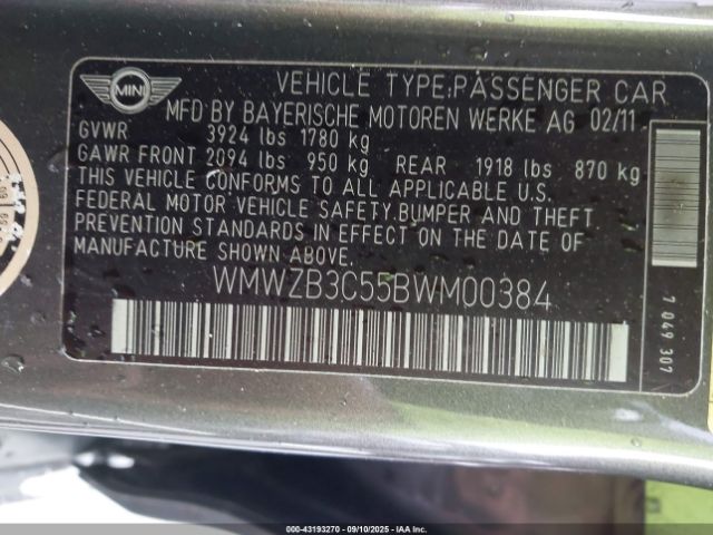 2011 MINI COOPER COUNTRYMAN WMWZB3C55BWM00384 Photo 8