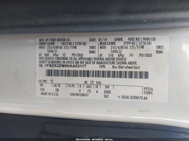 1FBZX2ZM9KKA53117 Ford Transit