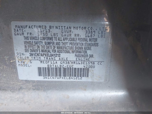 3N1CN7APXEL841212 Nissan 2014