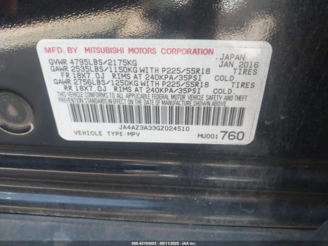 2016 MITSUBISHI OUTLANDER JA4AZ3A33GZ024510 Photo 8