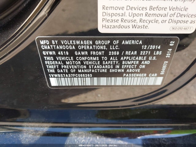 Volkswagen 2015 2015 1VWBS7A37FC055263 Image 9