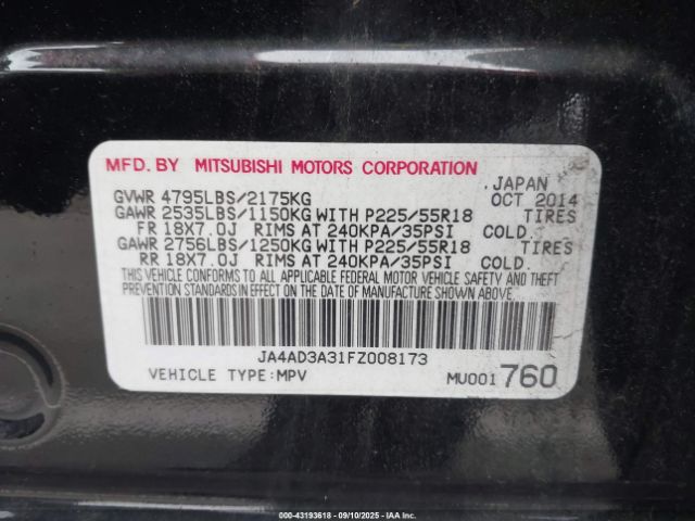 2015 MITSUBISHI OUTLANDER JA4AD3A31FZ008173 Photo 8