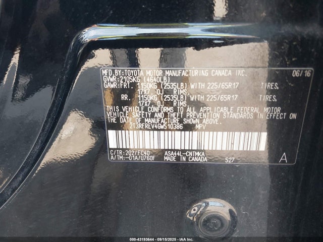 Toyota 2ar-fe 2016 2T3RFREV4GW510386 Image 9