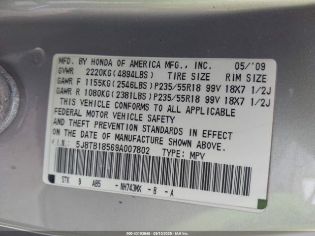 2009 ACURA RDX 5J8TB18569A007802 Photo 8