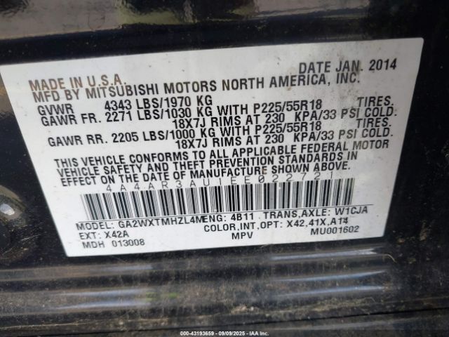 2014 MITSUBISHI OUTLANDER SPORT 4A4AR3AU1EE022721 Photo 8