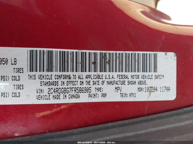 Dodge Grand Caravan 2015 2C4RDGBG7FR586905 Image 9
