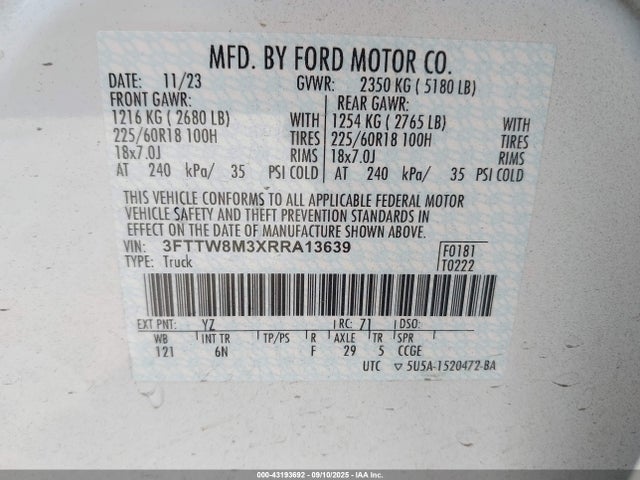 3FTTW8M3XRRA13639 Ford 2024