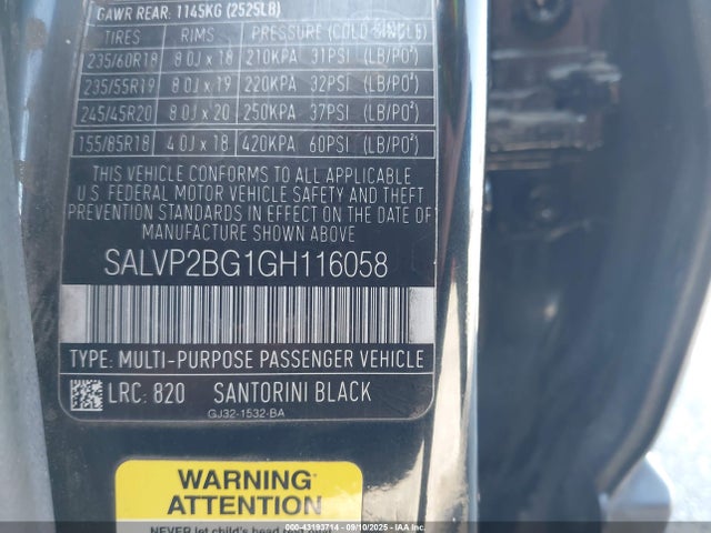 SALVP2BG1GH116058 Land Rover gtdi lev3 sulev30