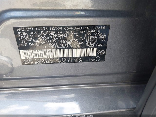 Lexus 2gr-fse 2014 JTHBE1BL3E5036894 Image 9