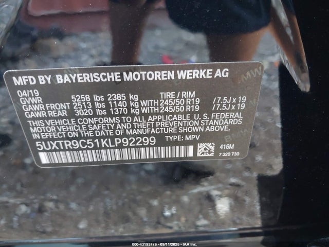 5UXTR9C51KLP92299 BMW X3