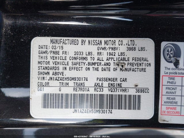 JN1AZ4EH5GM930174 Nissan 2016